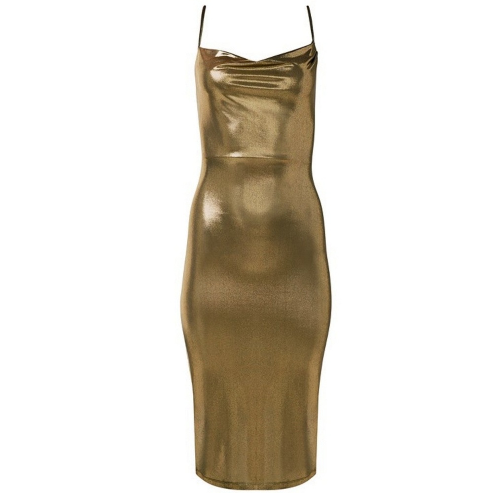 NWT VENUS Gold Drape Detail Metallic Gold Cocktail Evening Dress Sz M - Picture 4 of 11